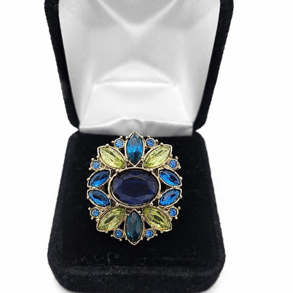 Blue and Green Crystal Cluster Statement Cocktail Ring VTG SKUJ087